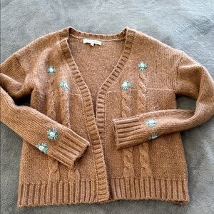 Brown Cardigan with flowers SZ L